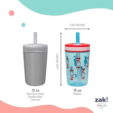 Zak Designs Dr. Seuss Kelso Toddler Cups For Travel or At Home, 15oz 2-Pack Durable Plastic Sippy Cups With Leak-Proof Design is Perfect for Kids (The Cat in the Hat) - Image 3