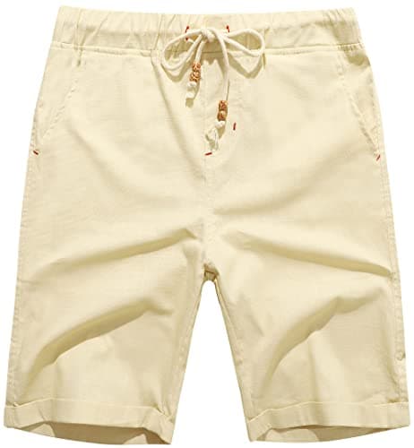 Boisouey Men's Linen Casual Classic Fit Short Summer Beach Shorts (Beige, 2XL) - Image 1