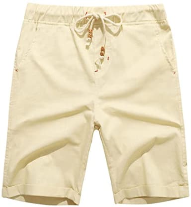 Boisouey Men's Linen Casual Classic Fit Short Summer Beach Shorts (Beige, 2XL) - Image 1