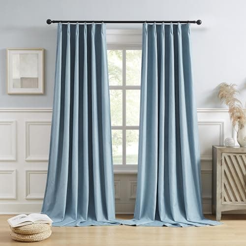 DUALIFE Blue Pinch Pleated Blackout Curtains 108 Inch Long 2 Panels Set Pinch Pleat Drapes for Living Room Bedroom Thermal Insulated Full Blackout Draperies with Hooks 40" Wx108 L - Image 1