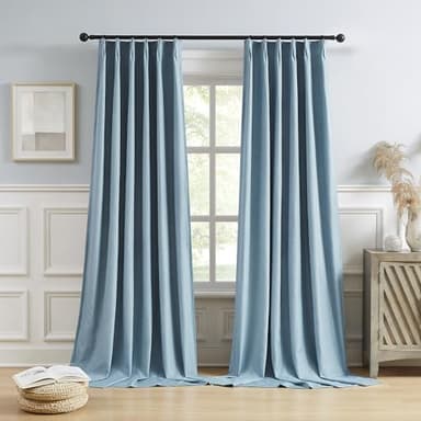 DUALIFE Blue Pinch Pleated Blackout Curtains 108 Inch Long 2 Panels Set Pinch Pleat Drapes for Living Room Bedroom Thermal Insulated Full Blackout Draperies with Hooks 40" Wx108 L - Image 1