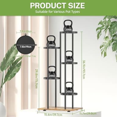 iDavosic.ly 5 Tier Plant Stand Indoor Outdoor, Tiered Corner Multiple Flower Pot Holder Shelf, Metal 37 Inch Tall Display Rack for Patio Porch Living Room Garden Balcony, Modern Black & Rustic Brown - Image 3