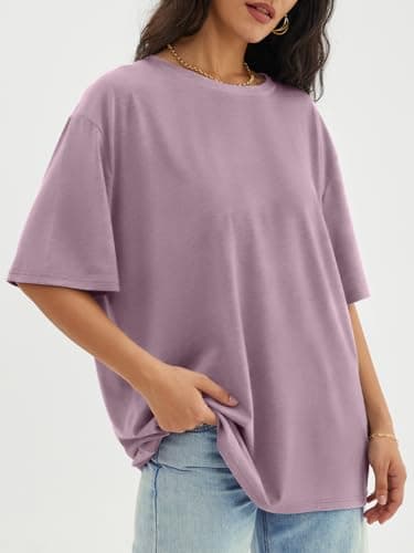 ATHMILE Plus Size Tops Womens Oversized T Shirts Loose Fit Crewneck Short Sleeve Tops Casual Blouse Y2K 2025 Basic Tee Beach DarkPink - Image 4