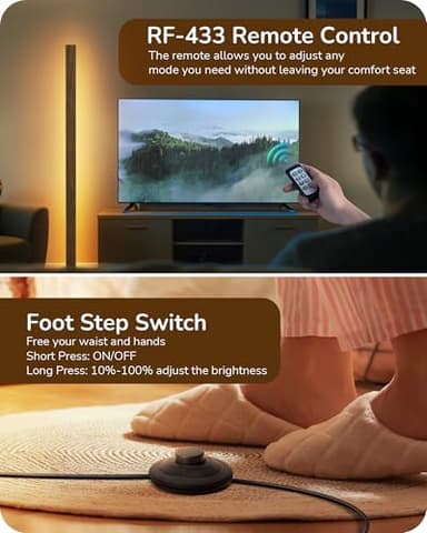 EDISHINE Wooden LED Corner Floor Lamp, Modern Standing Light with Remote, Minimalist Dimmable Floor Lamps for Living Room, Bedroom, Office, 7 Color Temperature 2700~6000K, 48.43" - Image 5