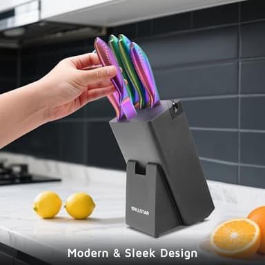 WELLSTAR Rainbow Knife Set 8 Pieces, Iridescent German Stainless Steel Kitchen Knives Set with Wooden Block, Colorful Titanium Coating, Chef’s Knife Block Set with Scissors and Built-in Sharpener - Image 4