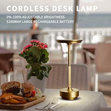 LUSHARBOR Cordless Table Lamp, 5200mAh Rechargeable Battery Operated Desk Lamp, 3-Color Stepless Dimming Touch LED Bedside Light for Restaurant Bedroom Gold-2Pack - Image 6