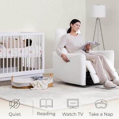 CHITA Power Recliner Chair Swivel Glider, FSC Certified Upholstered Faux Leather Living Room Nursery Reclining Sofa Chair with Lumbar Support, White - Image 6