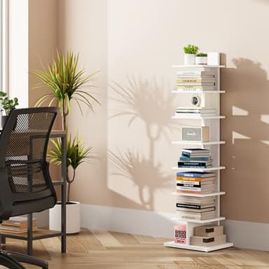 TUTOTAK Narrow Bookshelf, 8-Tier Bookcase, Spine Book Shelf for Small Space, Corner Standing Shelf for Living Room, Office, Study, Entryway, White BS06BW008 - Image 7