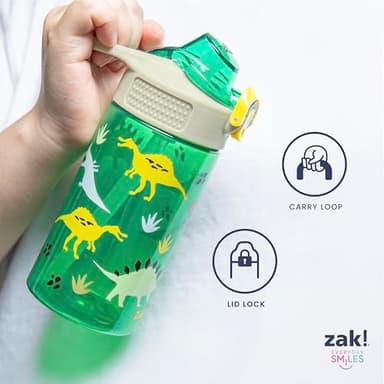 Zak Designs Sage Minecraft Kids Water Bottle For School or Travel, 16oz Durable Plastic Water Bottle With Straw, Handle, and Leak-Proof, Pop-Up Spout Cover (Creeper) - Image 6