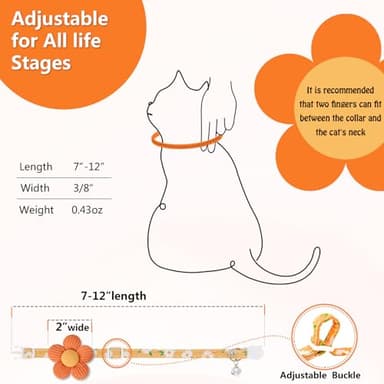 Cat Collar, HANSHILAI Kitten Collar with Bells, Cute Cat Collar Breakaway for Girl Boy with Flower,Collar para Gatos (2 Pack) (Flower Yellow & Purple) - Image 6
