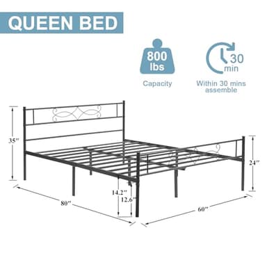 VECELO Queen Size Metal Platform Bed Frame with Headboard/Steel Slat Support/No Box Spring Needed/Easy Assembly - Image 2