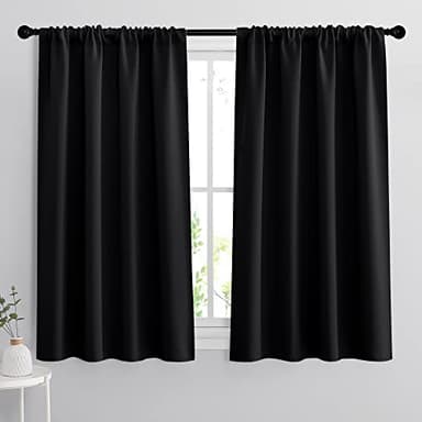 RYB HOME Bedroom Blackout Curtains - Black Curtains Solar Light Block Insulated Drapes Energy Saving for Bedroom Dining Living Room, 42 x 45 inches Long, Black, Set of 2 - Image 1