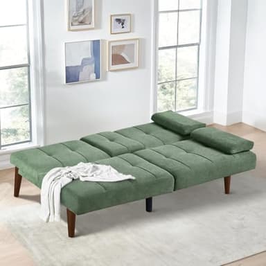 COLAMY Futon Sofa Bed-Fabric Small Couch, Small Lounge Convertible with 2 Cup Holders, Removable Soft Armrest, Adjustable Backrest for Dorm/Bedroom/College - Image 2