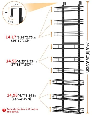 masadi 9-Tier Over The Door Organizer Storage, Pantry Door Organizer, Hanging Shelf Behind Back Door Black Bathroom Closet Organization, Laundry Bedroom Room Rack Home & Kitchen Essentials - Image 2
