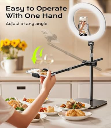 Overhead Phone Mount,Overhead Camera Mount Stand[Anti-Shaking] with 10.5" Ring Light,Desk Stand for iPhone with Ring Light for Video Recording,Zoom Meeting,YouTube,TikTok - Image 2