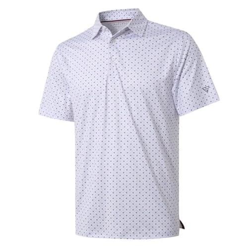Men's Golf Shirts Dry Fit Short Sleeve Print Performance Moisture Wicking Patterned Polo Shirt for Men White Geo - Image 1