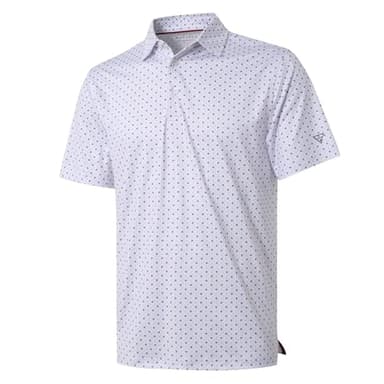 Men's Golf Shirts Dry Fit Short Sleeve Print Performance Moisture Wicking Patterned Polo Shirt for Men White Geo - Image 1