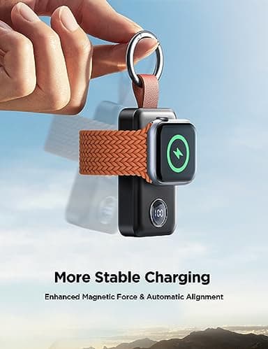 JOYROOM Portable 2000mAh Wireless Charger Compatible for Apple Watch Series 10/9/8/7/6/5/4/3/2/1/SE/UItra 2/Ultra, Compact Magnetic iWatch Charger Keychain Style Travel Essentials (Black) - Image 4