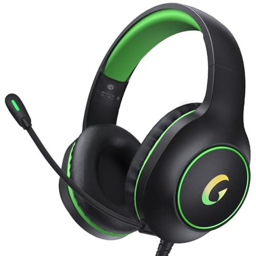 syndesmos CM7002 Gaming Headset for PS5, PS4, PC, Mac, Switch, Xbox Series, Surround Sound RGB Gaming Headphones with Noise Canceling Microphone, 50MM Dynamic Drivers, 3.5MM Audio Jack, Black Green
