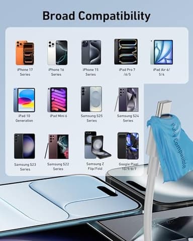 Car Carplay Cable for iPhone 17/17 Pro/Air/16e/16/15 Pro Max/Plus Cable, 2Pack USB A to USB C for CarPlay USBC Cord, iPad, Galaxy, Pixel, Android Accessories Charging Wire Type-C Car Charger Cord 3FT - Image 4