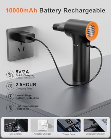 YEAHCO Compressed Air Duster - High Speed 300000RPM Electric Air Duster,120M/S 3 Gear 10000mAh Rechargeable Cordless Air Blower Turbo Fan, Jet Dry Blower for PC Computers Car Electronics - Image 3