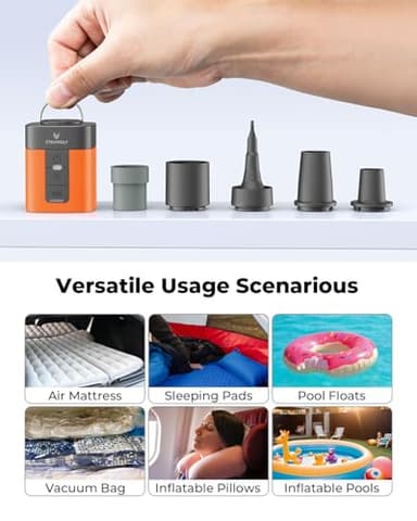 ETENWOLF AIR 3 Air Pump for Inflatables with 2600 mAh Battery & Camping Light, Ultra-Fast and Mini Electric Air Pump, Inflate Deflate for Air Mattress, Pool Floats, Vacuum Storage Bags, Vivid Orange - Image 6