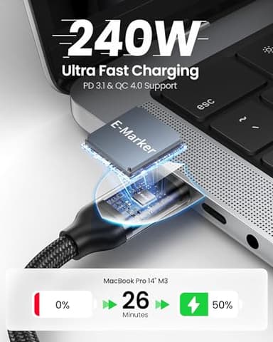 Silkland USB 4 Cable for Thunderbolt 4 Cable 4FT, 40Gbps Data Sync, 8K/6K@60Hz, 240W Charging, [USB-IF Certified] USB C to USB C Thunderbolt Cable, Compatible for MacBook, SSD, Docking, iPhone 16,eGPU - Image 3