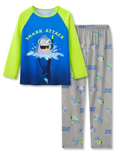 Beezizac Little & Big Boys Pajamas Snorkeling Shark 2-Piece Long Sleeve & Pants PJ Set Kid Sleepwear Size 10 - Image 1