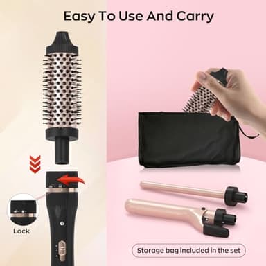 javelove 3 in 1 Curling Iron Set with Thermal Brush (1.5") and 2 Interchangeable Ceramic Curling Wand(0.51"-1"), 2 Temp Heating Setting, Include Heat Protective Glove & 2 Clips& Storage Bag - Image 6