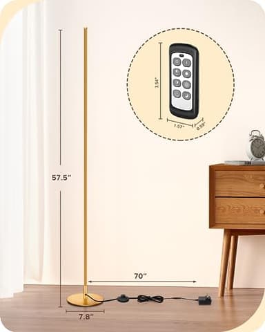 EDISHINE Floor Lamp, Remote Control & Foot Switch Floor Lamps for Living Room, 10%-100% Dimmable Standing Lamp with 7 Color Temperature, 57.5" Tall Corner Floor Lamp for Bedroom, Office, Gold - Image 2