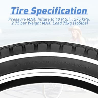 Balinge 2 Pack 20" x 2.125" Folding Replacement Bike Tires for Beach Cruiser Bike，Bicycle Tires for Commuter Bikes，White Wall，Non-Slip，White Wall，2Tires & 2 Tubes & 2 Levers - Image 3