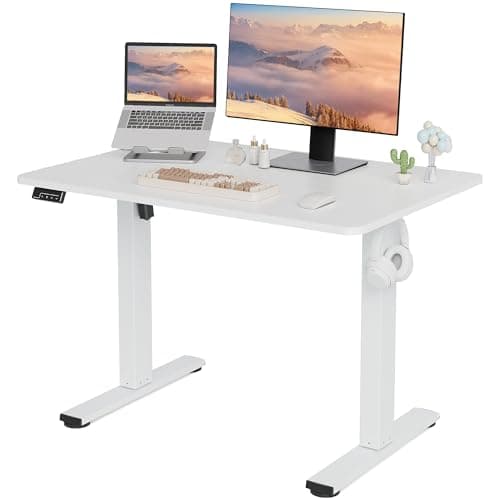 LongKe Electric Standing Desk Adjustable Height, 40x24 Inches Sit Stand up Desktop for Home Office, Ergonomic Rising Computer Table with Memory Preset, White