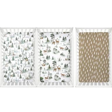 PHF 3 Pack Soft Woodland Crib Sheets Fitted, Silky Comfy Breathable Baby Sheets for Boys Girls Neutral, 28x52 Inches Fits Standard Crib and Toddler Mattresses, Woodland - Image 6