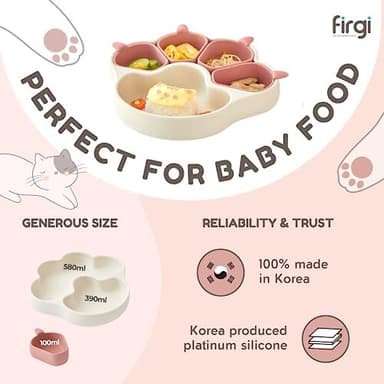 MEOW Dry Rose Divided Silicone Toddler Suction Plates Non-Slip Silicon Plate for Baby Led Weaning Supplies BPA Free Travel Non-Toxic Kids Tray with Suction - Image 4