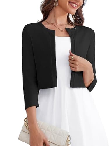 OmicGot Women's 3/4 Sleeve Cropped Cardigan Sweater Bolero Open Front Black Shrugs for Women Dresses S - Image 1
