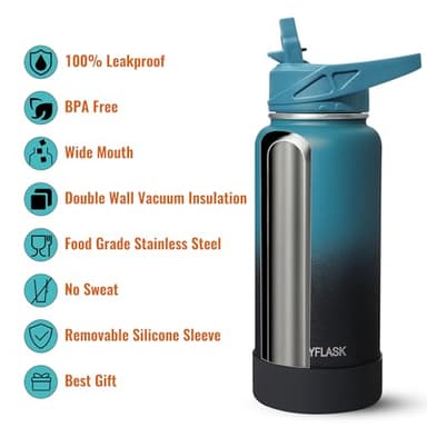 RUBYFLASK 32oz Insulated Water Bottle with Straw, Stainless Steel Metal Vacuum Water Flask, Large Thermal Water bottle with Leakproof 3 Lids for Travel, Camping, Gym Sports Indigo Black - Image 3