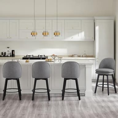 Counter Height Barstools 26 inch Upholstered Swivel Bar Stools with Back and Wood Legs for Kitchen Island,Set of 4,Dark Grey Fabric-Armless - Image 8