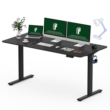 FLEXISPOT One-Piece Electric Standing Desk, 60 x 24 Inches Adjustable Desk with Seamless Desktop, Memory Controller Height Adjustment (Black Frame + Black Desktop, 2 Packages) - Image 1