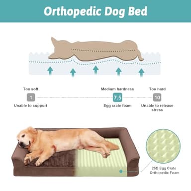 COZY KISS Orthopedic Dog Bed for Extra Large Dog, XL Pet Couch for XLarge Dog, Supportive Foam Bolster Sofa with Waterproof Lining Cover, Anti-Slip, Comfort, Washable, 42x30x7.5 in, U Shape, Brown - Image 2