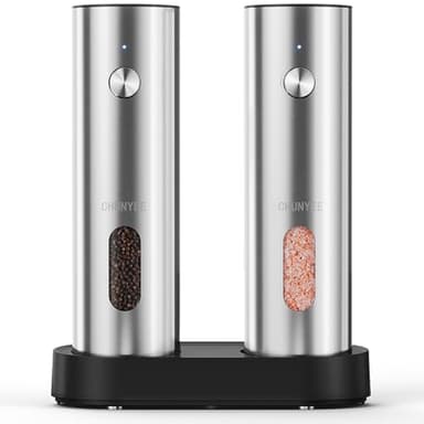 Electric Salt and Pepper Grinder Set with Rechargeable Base - Upgraded Large Capacity, Refillable Pepper Mill Set with LED Light & Adjustable Coarseness, Ideal for Kitchen, Outdoor, BBQ & Gift Giving - Image 1