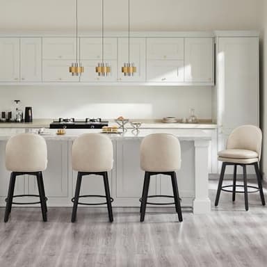 Counter Height Barstools 26 inch Upholstered Swivel Bar Stools with Back and Wood Legs for Kitchen Island,Set of 4,Beige PU Leather-Armless - Image 2