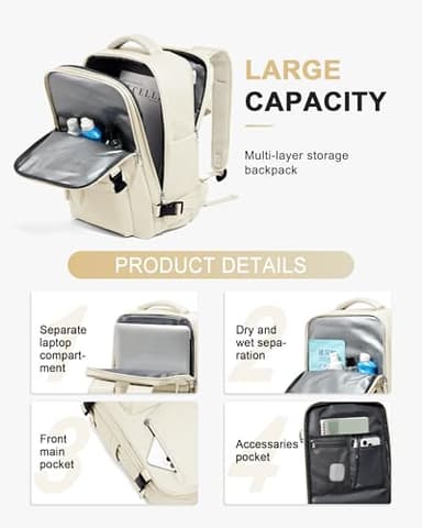 Travel Backpack Women,Carry On Backpack Flight Approved 18x14x8 inches Bag Spirit Airlines Personal ltem,College Sports Hiking Rucksack Waterproof Casual Daypack Laptop Blackpack Men,Beige - Image 4
