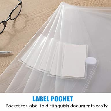 Sooez 10 Pack Plastic Envelopes File Folders, Clear Folder for Document US Letter A4 Size Poly Envelopes with Label Pockets for School Home Work Office Organizer, Clear - Image 7