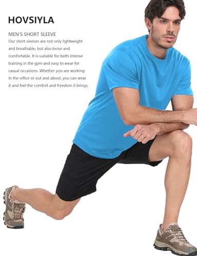 HovSiyla 5 Pack Workout Shirts for Men Athletic Running Gym Quick Dry Short Sleeve Performance Moisture Wicking T Shirt Black/Navy Blue/Azure/Burgundy/Army Green-M - Image 4