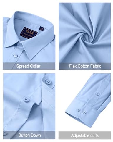 J.VER Dress Shirts for Men Long Sleeve Formal Shirt Slim Fit Cotton Stretch Casual Button Down Shirts Stain Shield Blue Medium - Image 5