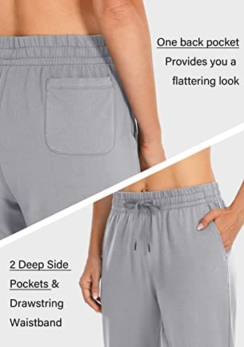 SANTINY Women's Cotton Sweatpants Yoga Lounge Casual Pants Open Bottom Sweat Pants for Women with Pockets (Smoky Grey_S) - Image 4