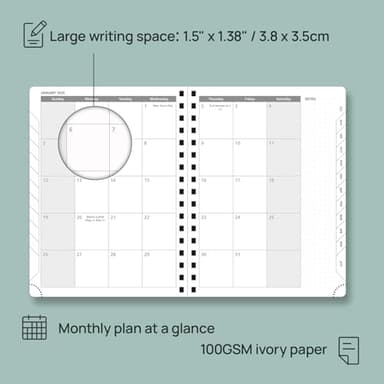 POPRUN Planner 2025-2026 (Medium - 6.5'' x 8.5'') Academic Weekly Calendar (July 2025 - June 2026) with Hourly Time Slots, Monthly Tabs, 100GSM Thick Papers, Spiral Leather Cover - Black - Image 4