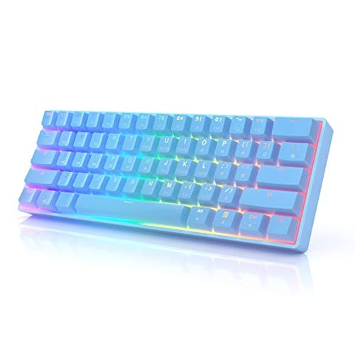 HK Gaming GK61 Mechanical Gaming Keyboard 60 Percent | 61 RGB Rainbow LED Backlit Programmable Keys | USB Wired | for Mac and Windows PC | Hotswap Gateron Optical Brown Switches | Blue - Image 1