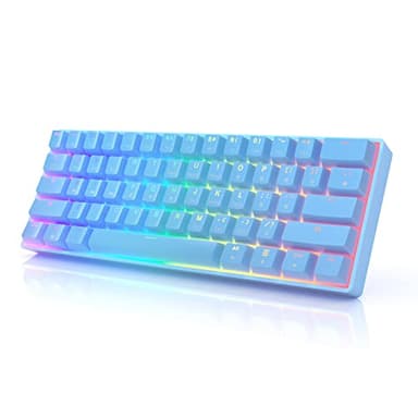 HK Gaming GK61 Mechanical Gaming Keyboard 60 Percent | 61 RGB Rainbow LED Backlit Programmable Keys | USB Wired | for Mac and Windows PC | Hotswap Gateron Optical Brown Switches | Blue - Image 1