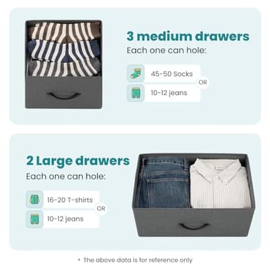 OLIXIS Dresser for Bedroom with 5 Drawers, Wide Chest of Drawers, Fabric Bedroom Dresser with Drawer Organizers, Storage Organizer Unit with Fabric Bins for Closet, Living Room, Hallway, Grey - Image 4